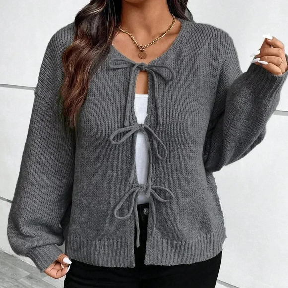 Grey Casual Women's Plus Size High Neck Loose Button Cape Warm Pullover Sweater - Picture 3 of 7